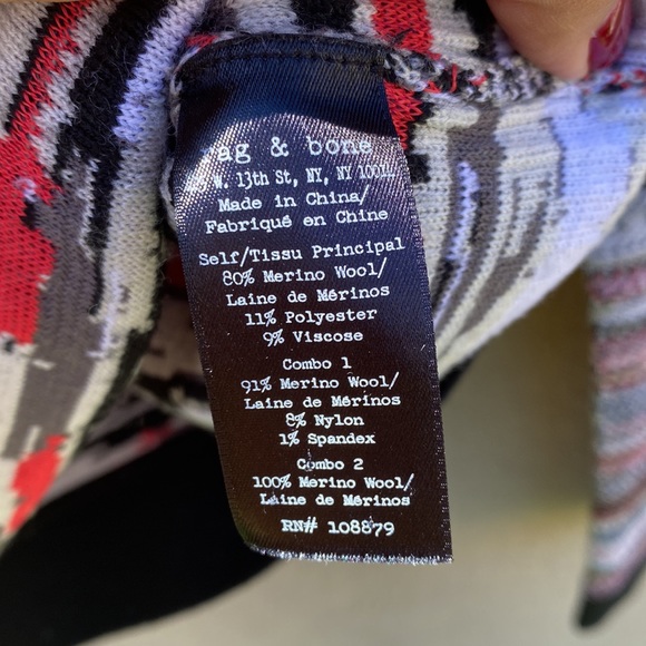 Rag & Bone 🔥 Lola Red & Black Jacquard Crewneck Sweater Sz S - Picture 6 of 8